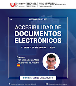 Afiche del webinar gratuito "Accesibilidad de documentos electrónicos", viernes 5 de junio - 14:00 (Ecuador)