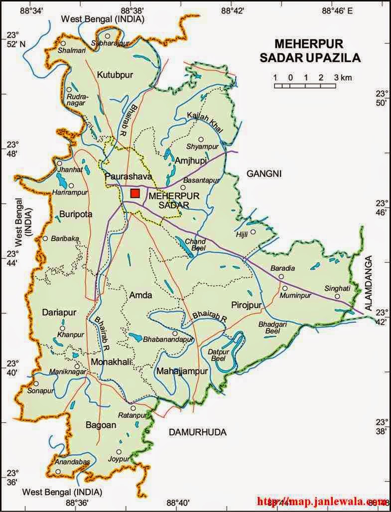 meherpur sadar upazila map of bangladesh