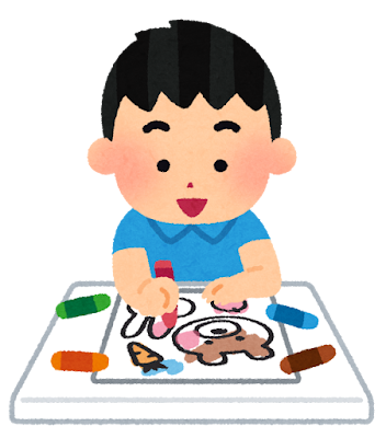 塗り絵をする男の子のイラスト