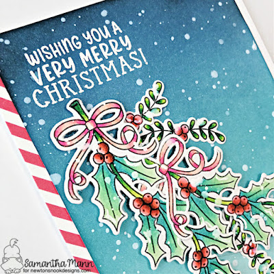 Wishing You a Very Merry Christmas Card by Samantha Mann for Newton's Nook Designs, Holly, Mistletoe, Card Making, Distress Inks, Ink Blending, Die cutting, Christmas, handmade cards, #newtonsnook #newtonsnookdesigns #distressinks #inkblending #cardmaking #handmadecards #christmas #holly
