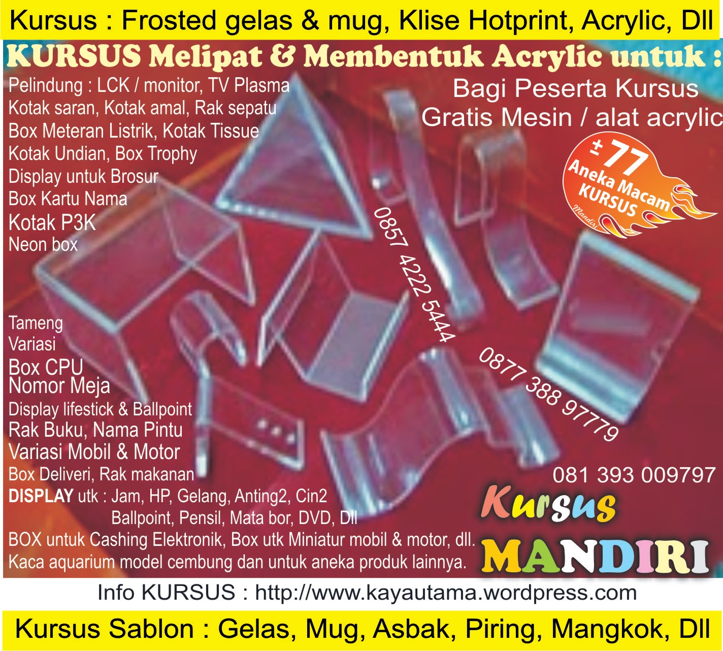 KURSUS : Gantungan kunci, FiberGlass, Hotprint, Etsa 