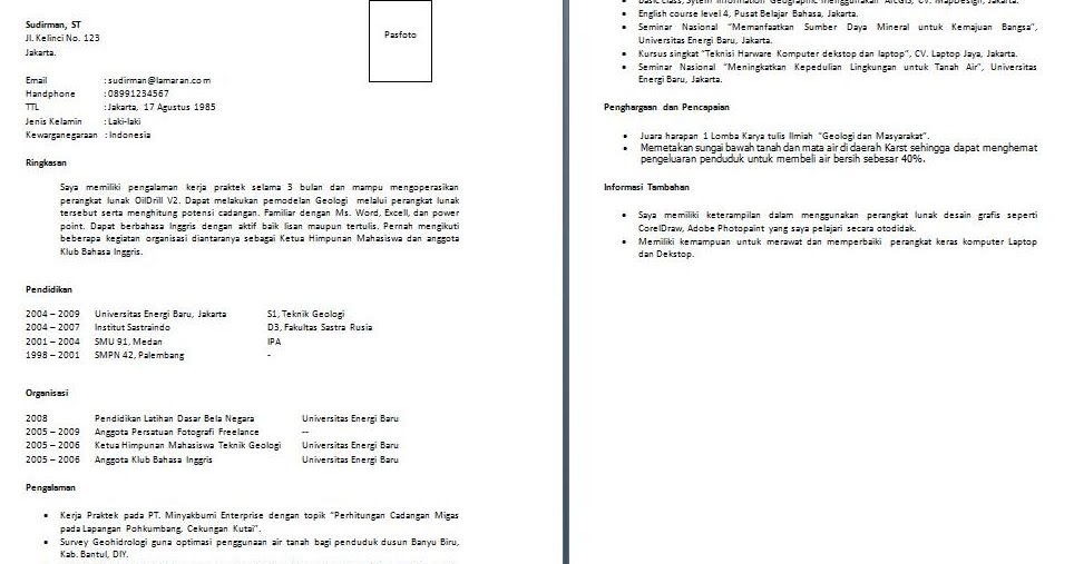 CONTOH CV CURRICULUM VITAE BAHASA INGGRIS