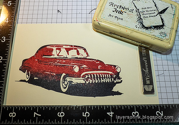 Layers of ink - Roadtrip Card Tutorial by Anna-Karin Evaldsson. Stamp again, using a MISTI.