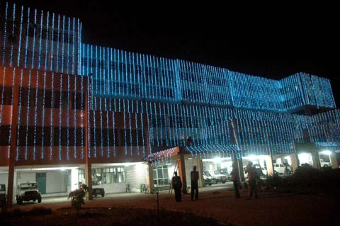 Soochna Bhavan ( Information and Public Relation Department building) was decorated in blue by thousands of series bulbs to celebrate Bihar Diwas in Patna 