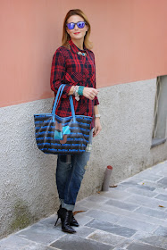 Zara tartan shirt, Cesare Paciotti ankle boots, Marc by Marc Jacobs tote, Fashion and Cookies, fashion blogger