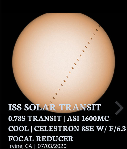 ISS Solar Transit as seen on July 3 in southern California (Source: OCA Jonathan Hankey)