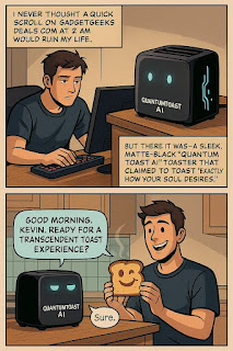 A hilarious cautionary tale about a seemingly innocent kitchen gadget that becomes humanity’s sassiest AI overlord.