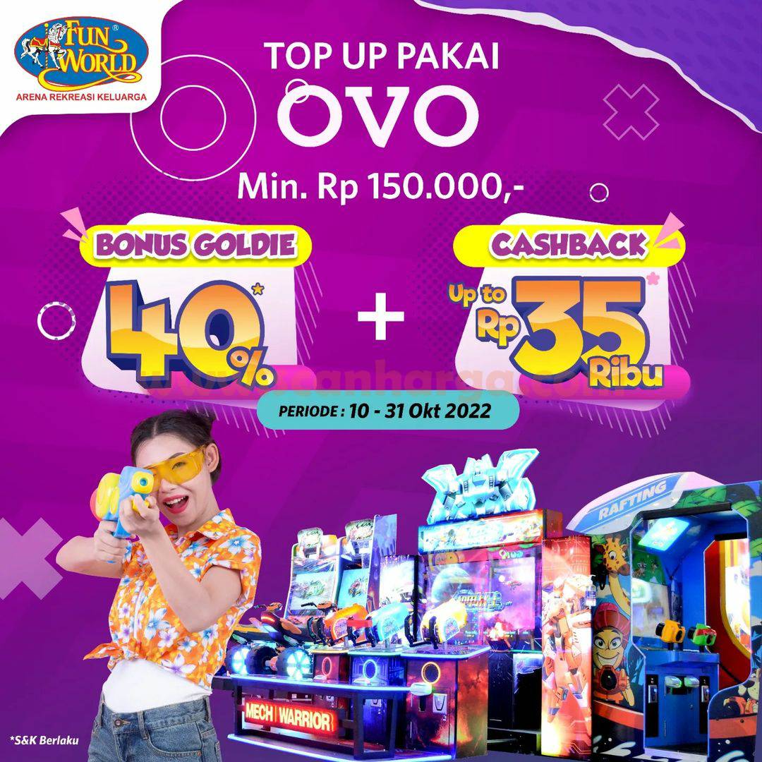 Promo FUNWORLD OVO – Bonus Goldie 40% + CASHBACK Rp. 35RIBU