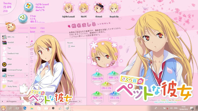 Windows 10 Ver. 1703 Theme Shiina Mashiro by Enji Riz