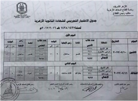 جداول الامتحان التجريبي لـ "بوكليت" الثانوية الأزهرية