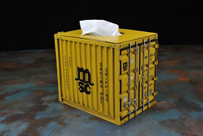 Tiny Shipping Cargo Container Tissue Box Holder Made From Metal, Iron