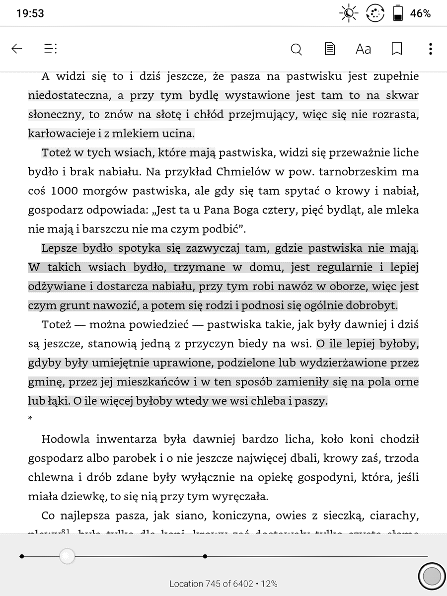 Menu e-booka w aplikacji Kindle na Onyx Boox Nova Air