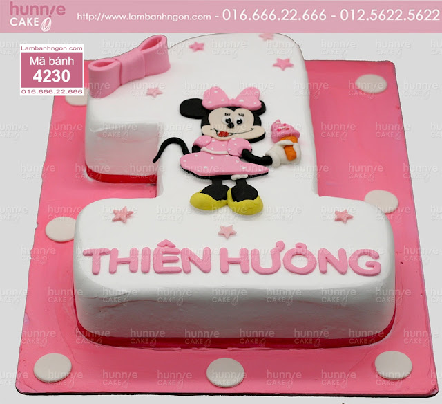 Bánh sinh nhật hình số 1 tạo hình chuột minnie cho bé gái