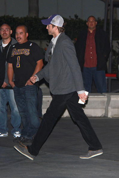 Ashton Kutcher greets fans after taping