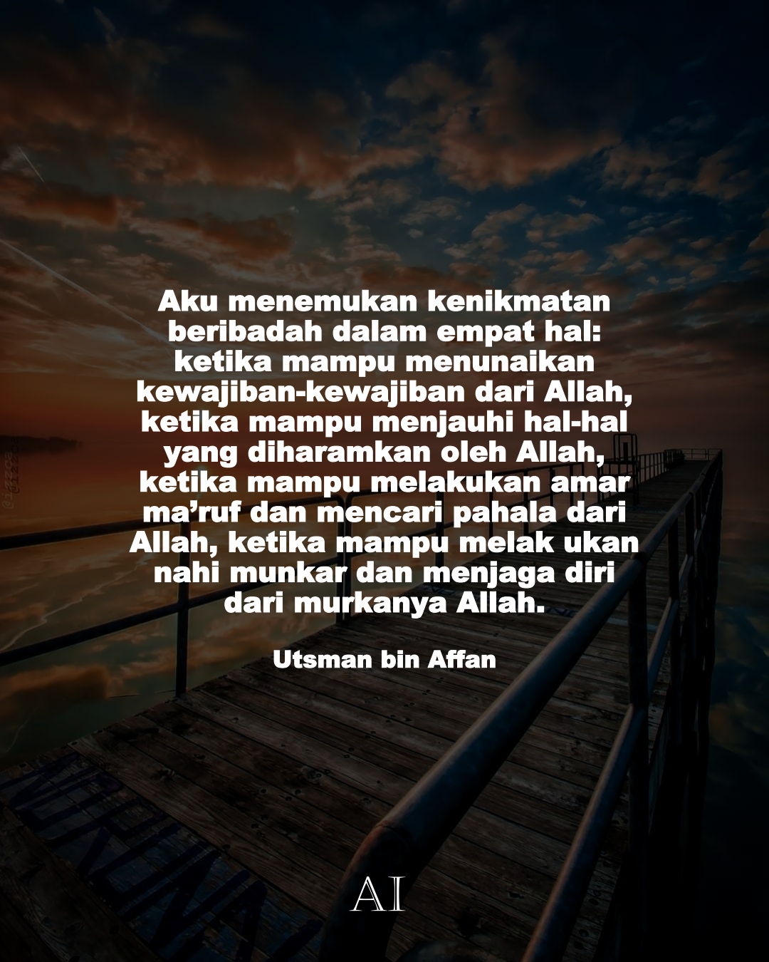 Wallpaper Kata Bijak Utsman bin Affan  (Aku menemukan kenikmatan beribadah dalam empat hal: ketika mampu menunaikan kewajiban-kewajiban dari Allah, ketika mampu menjauhi hal-hal yang diharamkan oleh Allah, ketika mampu melakukan amar ma’ruf dan mencari pahala dari Allah, ketika mampu melakukan nahi munkar dan menjaga diri dari murkanya Allah.)