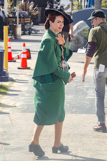 Sarah Paulson in Green Dress at Ratched Television Series Set