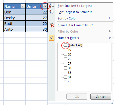 Cara menggunakan sort by pada tabel excel