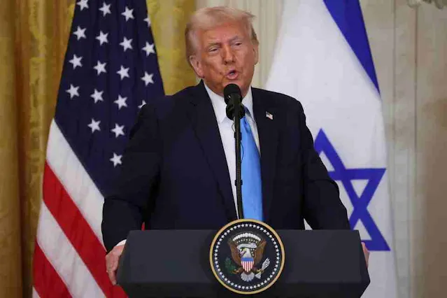 U.S. President Donald Trump speaks during a joint press conference with Israeli Prime Minister Benjamin Netanyahu in the East Room of the White House in Washington, U.S., on February 4, 2025. Photo by Leah Millis/Reuters