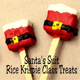 Bring Santa to your Christmas party with these easy class treats made from chocolate and rice Krispie Treats.  You'll be the hero and only you will know how easy they were to make.