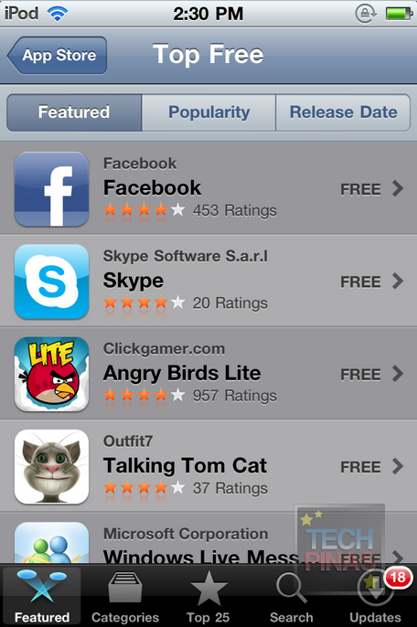 Apple has published its list of the top free applications from the App Store 