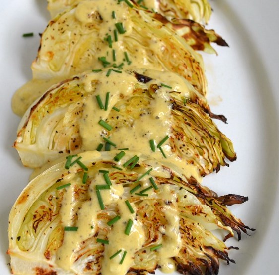 ROASTED CABBAGE WEDGES RECIPE WITH ONION DIJON SAUCE #vegetarian #vegetable