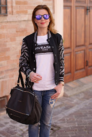 Varsity jacket, Tee trend t-shirt, Givenchy Pandora bag, Fashion and Cookies