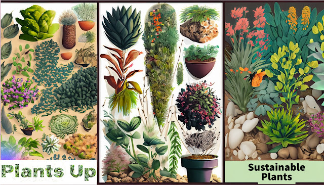 A collage of vibrant sustainable plant species, showcasing their beauty and eco-friendly qualities