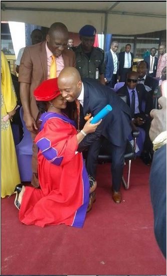 Wife of Akwa Ibom Speaker Kneels Before Husband as She Bags P.hd (Photos)