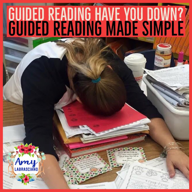 Does guided reading stress you out? Are you having a hard time getting everyone back to your table and teaching tthem meaningful lessons? This post will offer a simple approach to guided reading that helps your to make a plan, organize yourself, and stay relatively stress free.  Perfect for first, second and third grade reading teachers. {1st, 2nd, 3rd, grade, elementary school, reading, guided reading} #guidedreading #reading