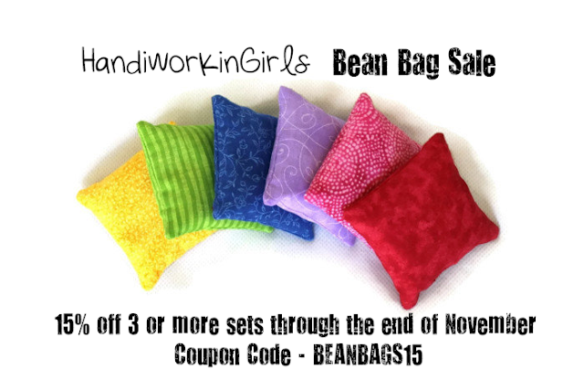 handmade rainbow bean bags by Handiworkin' Girls