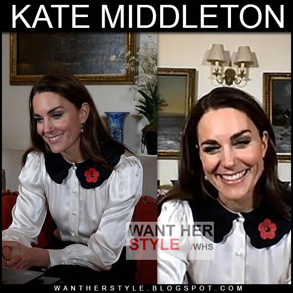 Kate Middleton in white black collar blouse