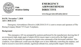 Emergency Airworthiness Directive of FAA about MCAS issue