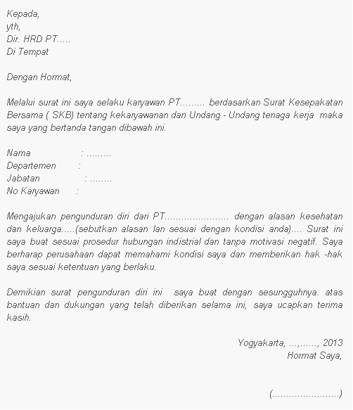 Contoh Surat Pengunduran Diri / Resign Kerja yang Baik dan 