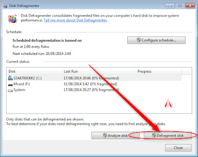 merapikan file windows7 dengan disk defragmenter