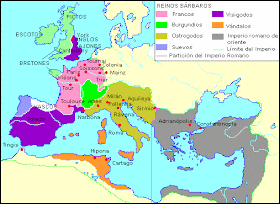 Resultado de imagem para mapa dos 10m reinos bárbaros invasores do imperio romano