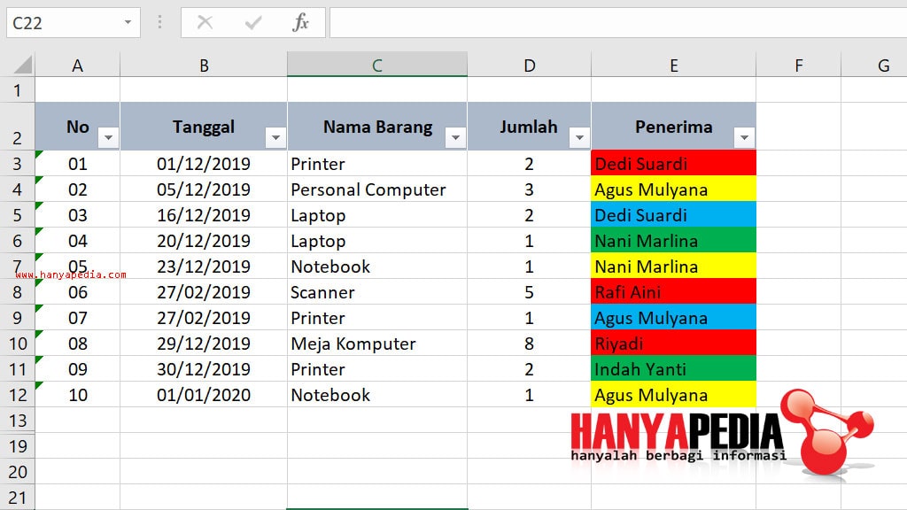 Cara Menghitung Jumlah Berdasarkan Warna di Excel