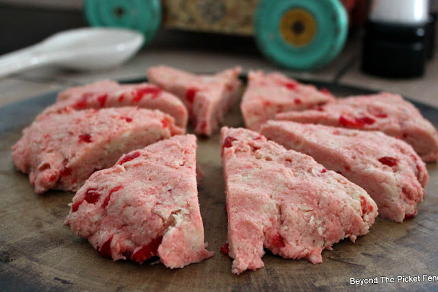 cherry scones, fruit scones, recipe, gluten free, cherry almond, scones, http://bec4-beyondthepicketfence.blogspot.com/2016/01/foodie-friday-cherry-almond-scones.html