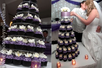 Purple Frangipani Wedding Cupcake Tower