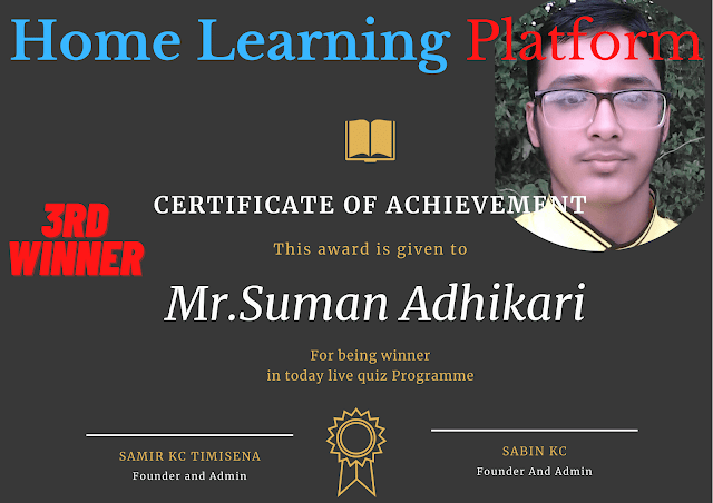  A Lot Of Congratulations For Being 3rd Winner Mr.Suman Adhikari|| 8PM Live Quiz||(9/9/2020)