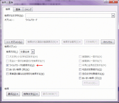 ［ワイルドカードを使用する］にチェックを入れる
