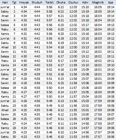 Jadwal Sholat Palembang September 2017