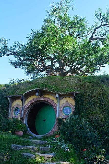 A hobbit house from the New Zealand set for the Lord of the Rings films.