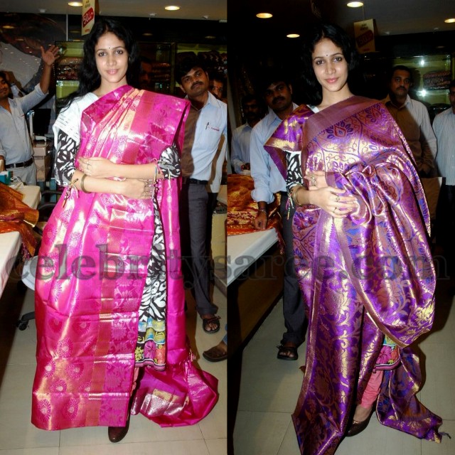 Lavanya Displaying Kanjivaram Sarees