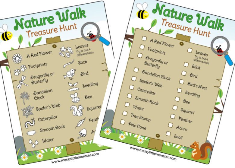 Nature walk scavenger hunt - outdoor learning forest school activities
