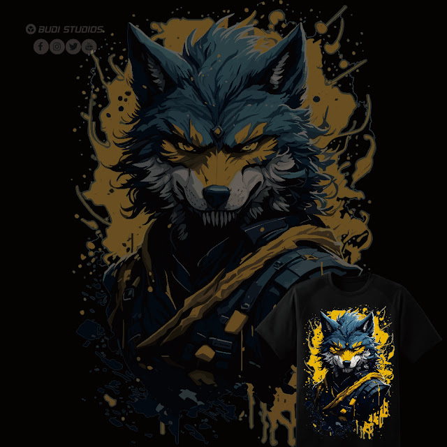 Kaos Evil Ninja Wolf Yellow v3 - Premium Tshirt