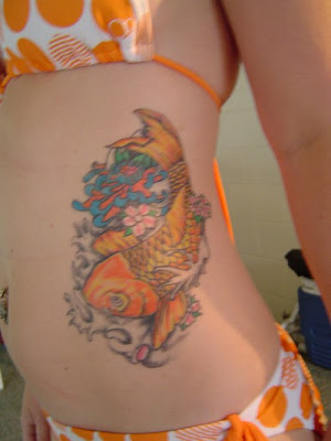 The New Female Japanese Koi Fish Tattoo Modes On The Left Body