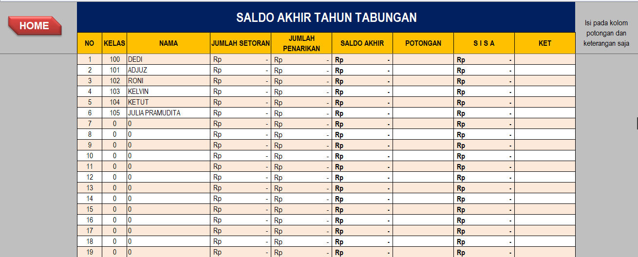 Aplikasi Tabungan (Microsoft Excel)