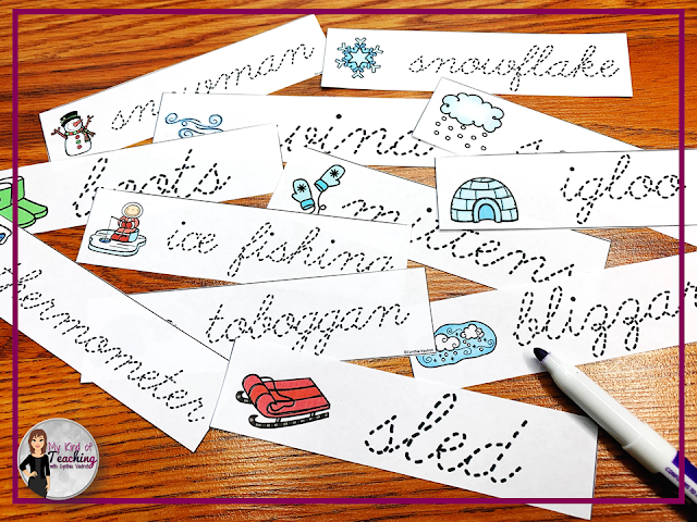 Students will trace the winter words written in cursive
