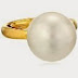 Kenneth Jay Lane 14mm Gold and White Shell Faux Pearl Center Adjustable Ring, Size 5-7