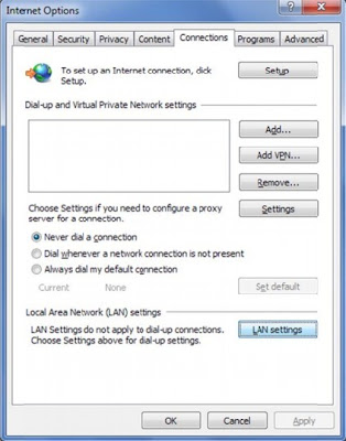 Internet options menu of internet explorer